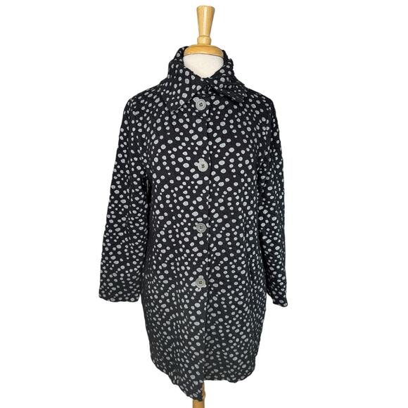CHALET ET CECI Crinkle Dot Knit Jacket Size Small Women Black Gray Duster Pocket - Picture 1 of 10
